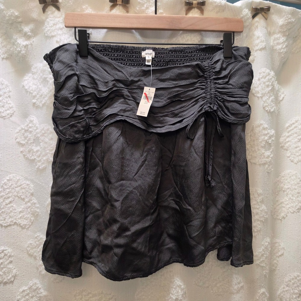 NWT Aerie Women Grey Black Smocked Waist Ruffle Mini‎ Skirt XL Viscose